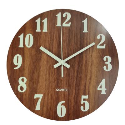 China Creative Minimalist MDF Wooden Wall Clock Quartz 12 Inch Vintage Luminous Numbers Antique Style for sale