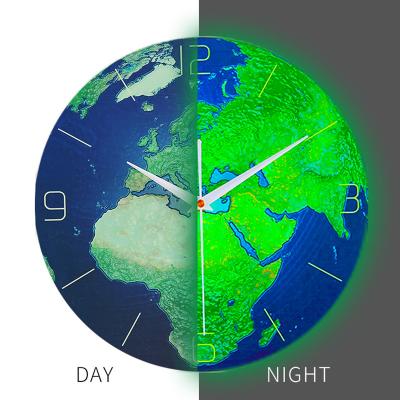 China High Quality Antique Style MDF Decor Earth Living Wooden Luminous Wall Clock for sale