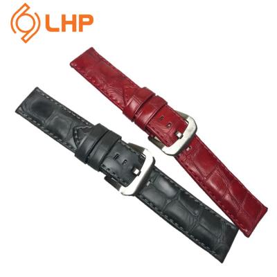 China Luxury Leather Strap Black/Gray/Red 18mm 20mm 22mm Leather Strap Business Pattern Wick Temperament for sale