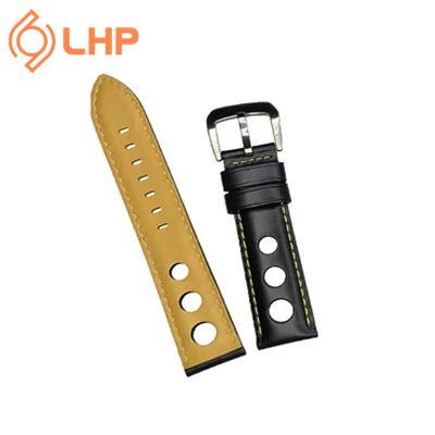 China Simple and generous leather three-hole 18 new high-end leather strap leather strap 20 22mm unisex for sale