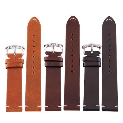 China Black 18mm 20mm Italian Brown Leather Strap Brand Italian Oily Leather Strap for sale