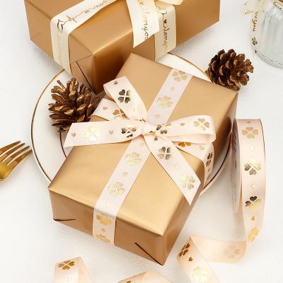 China Sustainable Ribbon Birthday Present Valentine's Day Gift Box With Hand Gift Wrapping Ribbon Cake Ornament Bow Ribbon With Logo for sale