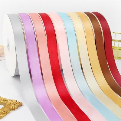 China Sustainable Cake Flower Wrapping Gift Ribbon Custom 20mm White Double Face Satin Ribbon for sale