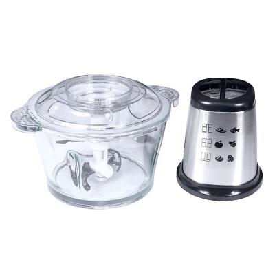 China Mixer Knob 1.5L Chopper Household Electric Minced Meat Mixer Machine Multifunctional Cooking Small Pot Glass Body for sale