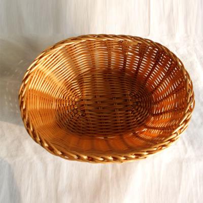 China Sustainable Handwoven Poly Rattan Wicker Plastic Bread Basket for sale