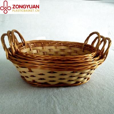 China Hot Sustainable PP Plastic Rattan Woven Bread Honey Basket Plant With Ear Handles Passed for sale