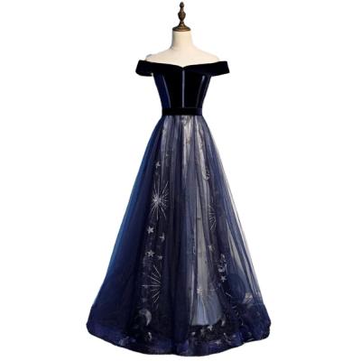 China Hot Selling Anti-wrinkle Summer Elegant One-Shoulder Blue Ladies Evening Prom Dresses for sale