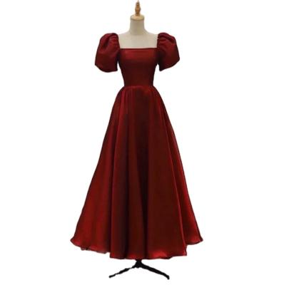 China Anti-wrinkle New Style Summer Luxury Burgundy Puff Sleeves Long Evening Prom Dress for sale