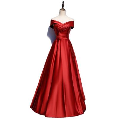 China Anti-wrinkle new style luxury wedding dress bride toast long off the shoulder red evening prom dress for sale