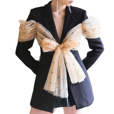 China Net Stitching Backless Women's Net Stitching Polka Dot Print Fashion Anti-Shrink Spring Yarn Suit Jacket for sale