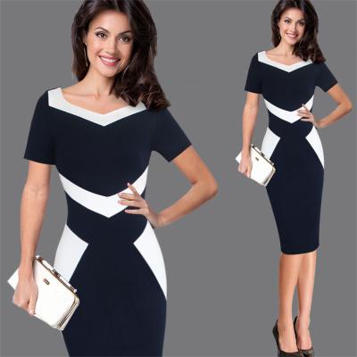 China New Fashion Plus Size Elegant Formal Women's Dress V-Neck Plus Size Bodycon Office Pencil Dress Mature Slim Short Sleeve Dress for sale