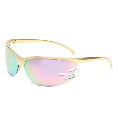 China Hot Sale Anti New Designer Brand Rimless Blue Pink Color UV Fashion Women Men Sport Sunglasses Fire for sale