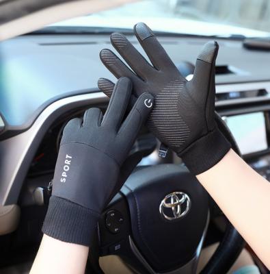 China New Custom Made Waterproof Non-slip Black Sheared Thin Anti-skid Logo Driving Cycling Other Sports Nylon Gloves for sale