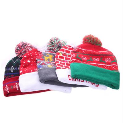 China COMMON 2022 New Year LED Knitted Christmas Hat Light Up Illuminate Warm Beanie Hat For Kids Adults New Year Christmas Decoration for sale