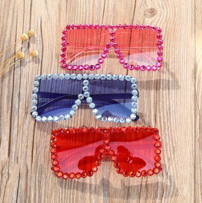 China Wholesale Brand UV400 Design Luxury Bling Girls Shade Square Custom Rhinestone Diamond Sunglasses Children Kids 2023 for sale