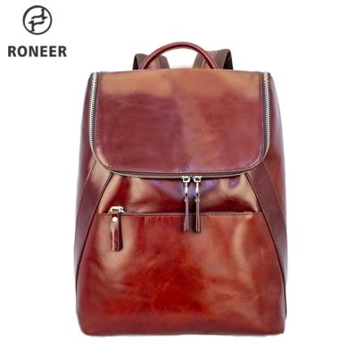 China Roneer Logo Women Genuine Leather Luxury School Anti-theft Custom Backpack for Girls Mochilas De Mujer Sac Dos En Cuir for sale