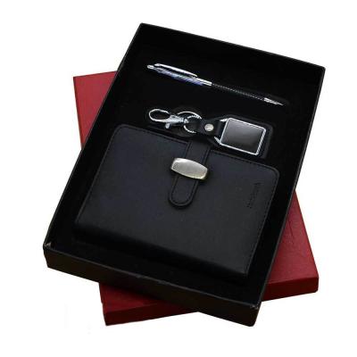 China Classic Luxury Promotional Business Pen PU Leather Notebook Key Chain Master Business Gift Set For Men for sale