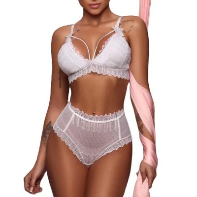 China Honeymoon Wire Free Maid Transparent Underwear White Wire Bra Lingerie Sets For Women for sale