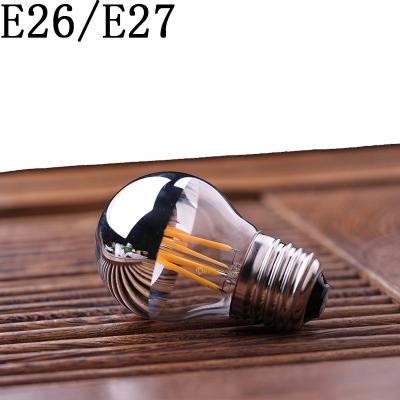 China Warm Led Crown Filament Bulb 2700K 4W E26/E27 Standard Mirror Edison Light Bulb White/Silver Led Lamp G45 Lamp Hotel 110V/220V Half Mirror Edison Light Bulb for sale