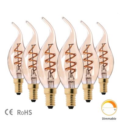 China Hotel House Garden Kitchen Dimmable E14 Led Candle Bulb 2200K E14 220V Led Flame Effect Fire Light Bulb C35T Decorative Led Bulb 3W Flame Lamps for sale