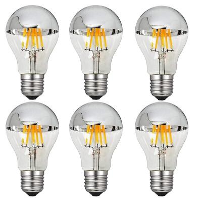 China Vintage LED Light Bulb Kitchen A19 A60 Garden House Hotel Half Chrome Base Edison Silver Mirror Reflected Dimmable 8W 2700K E26 E27 Decorative Light Bulb for sale