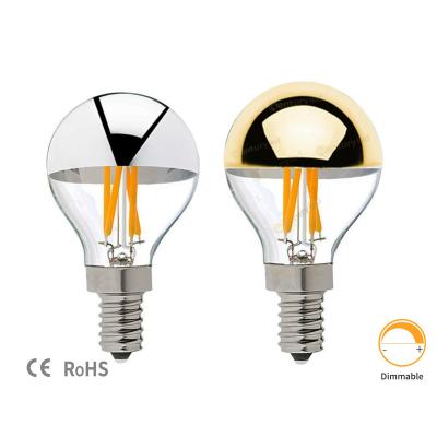 China Warm White Kitchen Sliver Base Bowl Half Mirror 2700K 4W E12 E14 Hotel House Garden Mirror Dimmable G45 Globe LED Filament Chrome Bulb for sale