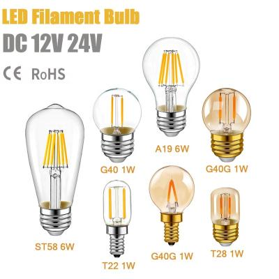 China High Efficiency 4500K 2700K 12V 24V LED Light Bulb DC E26 E27 A19 AC Led Filament Bulb 6W Low Voltage Daylight Lamp Edison Globe Fancy Light Bulbs for sale