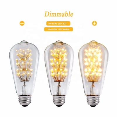 China Residential Holiday Lighting Vintage Home Globe Dimmable 3W E27 220V ST64 Wholesale Decor Firework Light Bulb Fancy Starry Lamp Bulb for sale