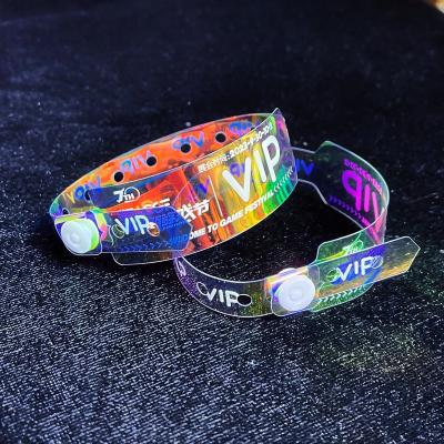 China Supplier Wholesale Waterproof Shiny Wristband Custom Words Party Gift Park Event Glitter Transparent Laser PVC Wristband for sale