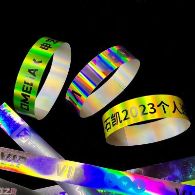 China Factory Laser Glitter Paper Bracelets Event Custom Concert Festival Neon Rainbow Shiny Laser Promotional Paper Wristband for sale