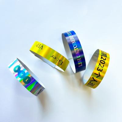 China Factory Wholesale Laser Glitter Wrist Strap Bands Event Concert Festival Neon Laser Logo Shiny Laser Paper Wristband for sale