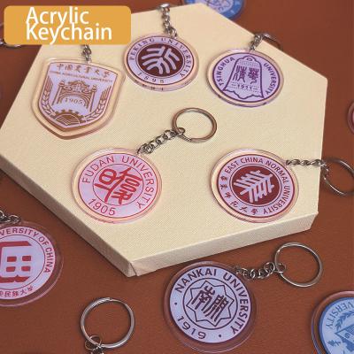 China Regalo de la fiesta de la escuela personalizado Con llavero acrílico con anillo de metal Regalo de la escuela Emblema símbolo llavero acrílico en venta