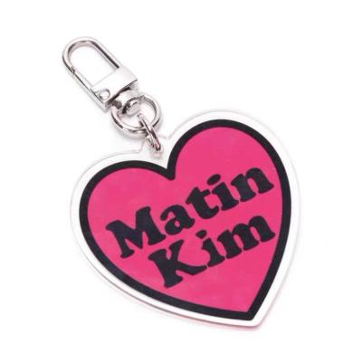 China Factory Custom Euramerican Heart Acrylic Key Chain Picture Key Ring Couple Lover Heart Text Words Printed Keychain for sale