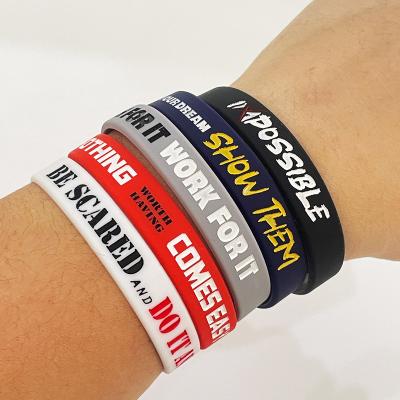 China Slogan Watchword Printed Silicone Wrist Bands for Custom Soccer Ball Game Sports Festival for sale