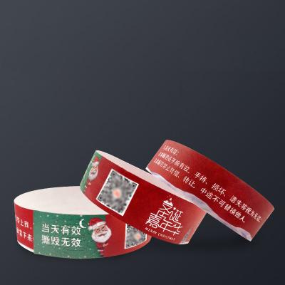 China Christmas Festival Party Meeting Tyvek Paper Wristbands Security with Full Color Printing for sale