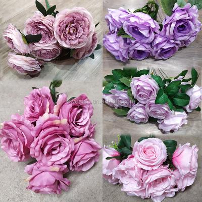 China The artificial peony of beautiful colorful romantic pink fabric color bucket rose flowers for wedding decoration home decoration for sale