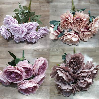 China 2020 Beautiful Hot Sale Bean Dust Color Artificial Garden Peony Rose Flower Bucket For Wedding Decoration Wedding Decoration for sale