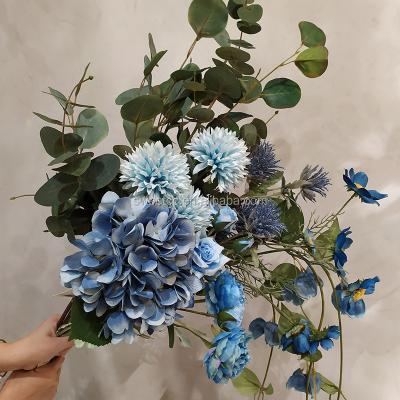 China Beautiful Wedding Flower Colorful Decorative Blue Artificial Single Stem Runner Silk Flower Hydrangea For Sale for sale