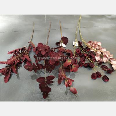 China Beautiful Wedding Flower Decorative Dark Red Artificial Single Stem Colorful Runner Silk Rose Hydrangea Flower For Sale for sale