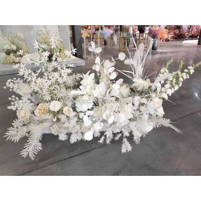 China High quality natural touch runner artificial silk flower floral table runners for wedding decoration for sale