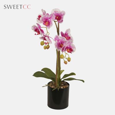 China 55cm Real Touch Natural Touch Pink Orchid Plant Artificial Phalaenopsis Orchids in Pot for Home Decoration for sale