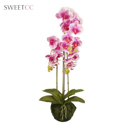 China 74cm real touch modern wholesale artificial phalaenopsis orchid plants in pot for home decor for sale