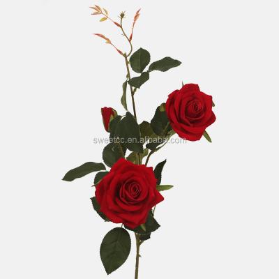 China New Design Good Quality Modern Stunning Artificial Rose Branch With 3 Flower Heads To Wedding Decor for sale