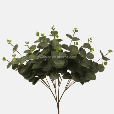 China Wedding 6 Fork Modern Decorative Simulation Leaf Flowers Artificial Eucalyptus for sale