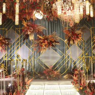 China Ornament Wholesale Party Hollow Wallpaper Set Newest Golden Five Metal Backdrop For Wedding Decoration for sale