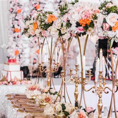 China Factory Wholesale Tall Light Metal Table Wedding Centerpiece Flower Stands Gold For Wedding Decoration for sale