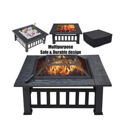 China Factory Direct Outdoor Camping Standing Steel Fire Pit Pit Table Designs Large Square Smokerless Garden Grill Patio and Backyard for sale