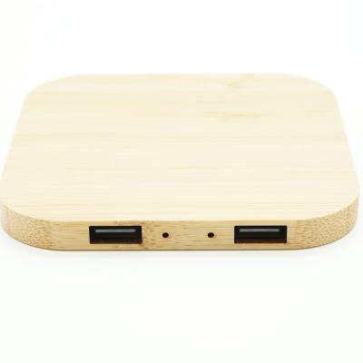 China Mobile Phone Wireless charging pad with 2 USB port 2.0 hubs in bamboo for sale