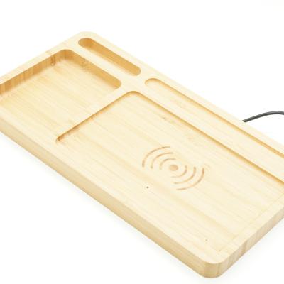 China Mobile Phone Desk storage desk box in bamboo with wireless charger for sale