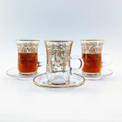 China Household Arabic Tea Cup 87mm Height Glass Turkish Teacup Saucers for sale